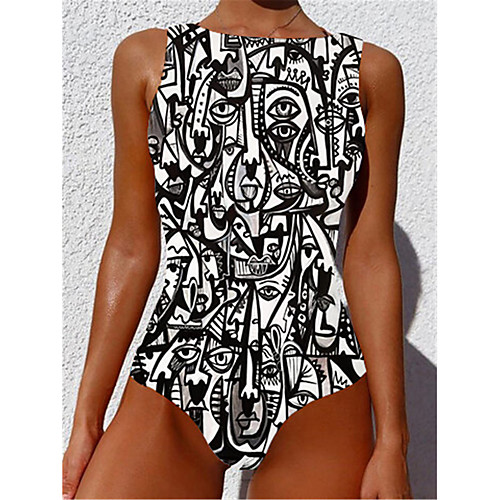 

Women's One Piece Monokini Swimsuit Tummy Control Slim Abstract Black Swimwear Strap Bathing Suits New Casual Sexy / Padded Bras / Beach