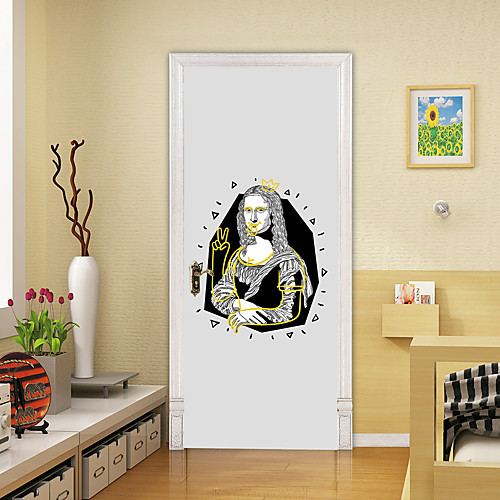 

2pcs Self-adhesive Mona Lisa Smile Door Stickers For Living Room Diy Decoration Home Waterproof Wall Stickers