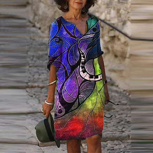 

Women's A Line Dress Knee Length Dress Green chrysanthemum Red chrysanthemum Yellow Chrysanthemum Face positioning flower Blue dirty flower Green dirty flower Lip positioning flower Purple dirty