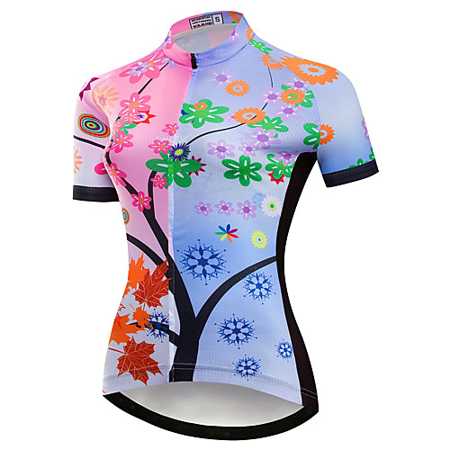 

21Grams Women's Short Sleeve Cycling Jersey Summer Spandex Polyester RedBlue Floral Botanical Bike Jersey Top Mountain Bike MTB Road Bike Cycling Quick Dry Moisture Wicking Breathable Sports