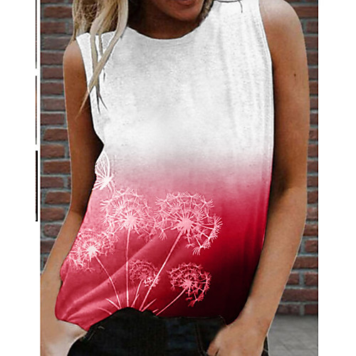 

Women's Holiday Floral Theme Tank Top T shirt Color Gradient Dandelion Print Round Neck Basic Streetwear Tops Blue Red Black