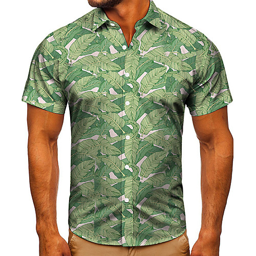 

Men's Shirt 3D Print Graphic Prints Leaves Button-Down Short Sleeve Street Tops Casual Fashion Classic Breathable Green