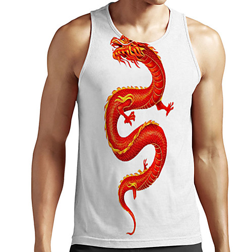 

Men's Unisex Tank Top Undershirt 3D Print Dragon Graphic Prints Plus Size Print Sleeveless Casual Tops Basic Designer Big and Tall White