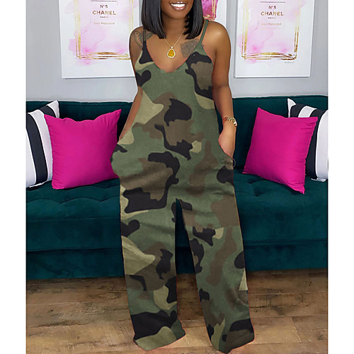 

Women's Plus Size Sexy Casual / Daily 2021 Camouflage Blue Camouflage Burgundy Camouflage grey Jumpsuit Print