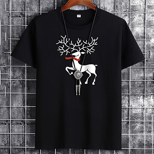 

Men's Unisex Tee T shirt Hot Stamping Graphic Prints Deer Plus Size Print Short Sleeve Casual Tops Cotton Basic Fashion Designer Big and Tall White Black Khaki