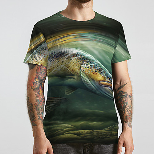 

Men's Unisex Tee T shirt Shirt 3D Print Graphic Prints Fish Plus Size Print Short Sleeve Casual Tops Basic Designer Big and Tall Round Neck Green / Summer