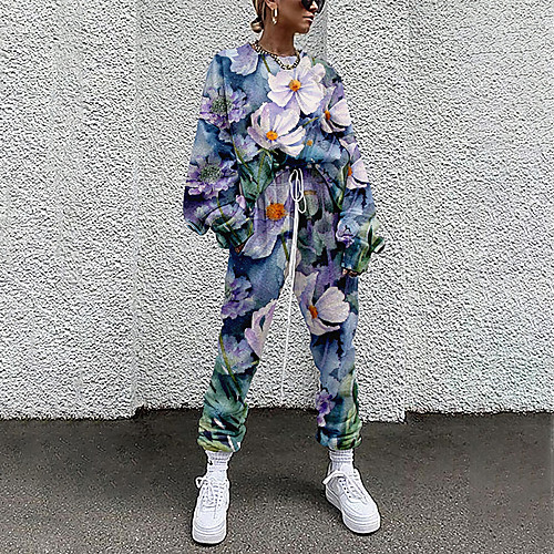 

Women's Basic Streetwear Floral Vacation Casual / Daily Two Piece Set Tracksuit T shirt Pant Loungewear Drawstring Print Tops