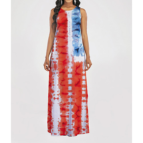 

Women's Shift Dress Maxi long Dress Multicolor_1 Blue Wine Khaki Rainbow Orange White Black Red Navy Blue Sleeveless Striped Color Block Flag Print Summer Round Neck Sexy Boho Holiday Slim 2021 S M L