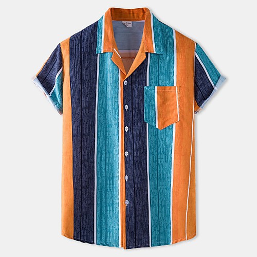 

Men's Shirt Other Prints Letter Animal Print Short Sleeve Daily Tops Beach Boho Button Down Collar Orange