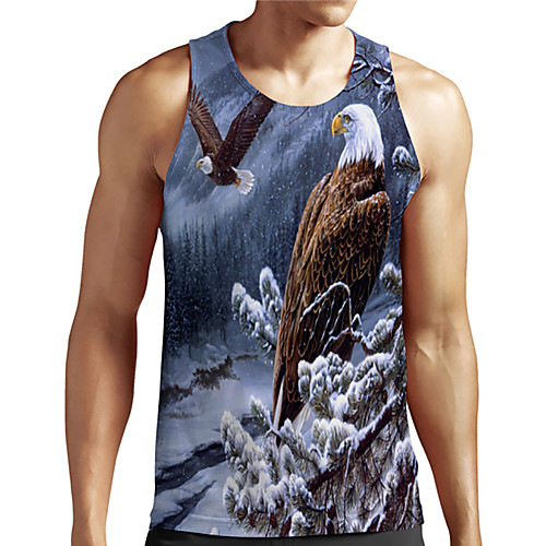 

Men's Unisex Tank Top Undershirt 3D Print Graphic Prints Eagle Animal Plus Size Print Sleeveless Casual Tops Basic Designer Big and Tall Blue