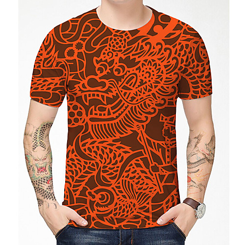 

Men's Unisex Tee T shirt 3D Print Dragon Graphic Prints Plus Size Print Short Sleeve Casual Tops Basic Designer Big and Tall Orange