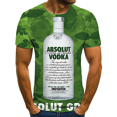 

Men's Unisex Tee T shirt 3D Print Graphic Prints Wine bottle Plus Size Print Short Sleeve Casual Tops Basic Fashion Designer Big and Tall Green
