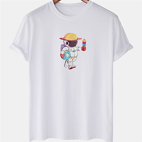 

Men's Unisex Tee T shirt Hot Stamping Graphic Prints Astronaut Plus Size Short Sleeve Casual Tops 100% Cotton Basic Designer Big and Tall White Black Blue