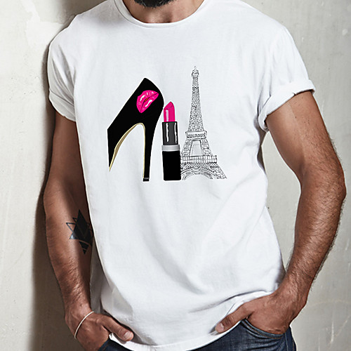 

Men's Unisex Tee T shirt Hot Stamping Eiffel Tower Graphic Prints Plus Size Print Short Sleeve Casual Tops Cotton Basic Designer Big and Tall White