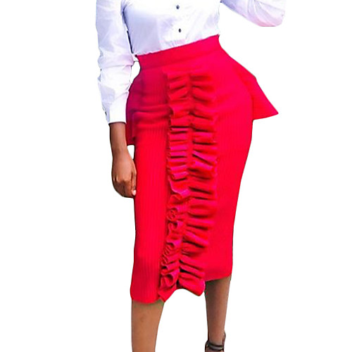 

Women's Office / Career Daily Streetwear Skirts Solid Colored Ruffle Red