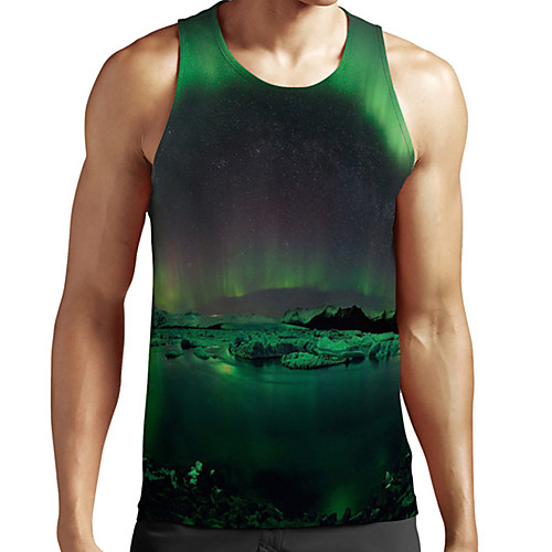 

Men's Unisex Tank Top Undershirt 3D Print Scenery Graphic Prints Plus Size Print Sleeveless Casual Tops Basic Fashion Designer Breathable Green