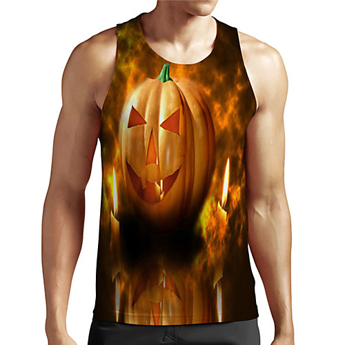 

Men's Unisex Tank Top Undershirt 3D Print Graphic Prints Pumpkin Plus Size Print Sleeveless Casual Tops Basic Designer Big and Tall Orange