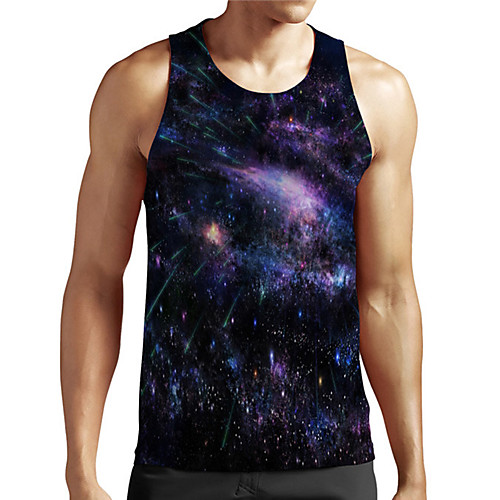 

Men's Unisex Tank Top Undershirt 3D Print Galaxy Graphic Prints Plus Size Print Sleeveless Casual Tops Basic Designer Big and Tall Blue