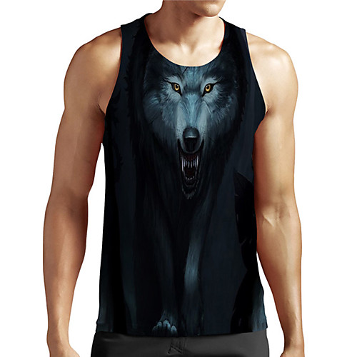 

Men's Unisex Tank Top Undershirt 3D Print Graphic Prints Wolf Plus Size Print Sleeveless Casual Tops Basic Designer Big and Tall Black