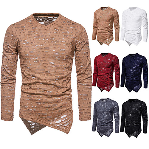 

Men's T shirt non-printing Solid Colored Plus Size Cut Out Long Sleeve Casual Tops Basic Round Neck Wine Gray Khaki / Summer