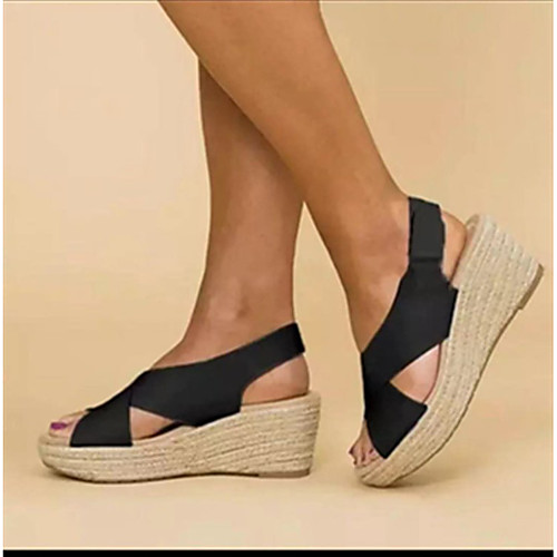 

Women's Sandals Wedge Sandals Espadrilles Platform Sandals Wedge Heel Round Toe PU Solid Colored Almond White Black