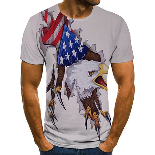 

Men's Unisex Tee T shirt 3D Print Graphic Prints Eagle Plus Size Print Short Sleeve Casual Tops Basic Fashion Designer Big and Tall White