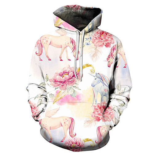 

Men's Unisex Plus Size Pullover Hoodie Sweatshirt Unicorn Graphic Prints Print Hooded Casual Daily Holiday 3D Print Basic Designer Hoodies Sweatshirts Long Sleeve Blue Blushing Pink Royal Blue