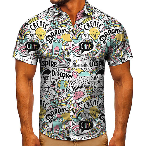

Men's Shirt 3D Print Cartoon Graphic Prints Button-Down Short Sleeve Street Tops Casual Fashion Classic Breathable White
