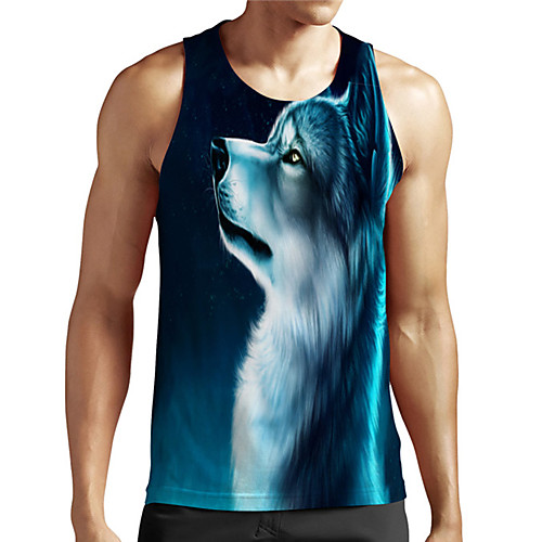 

Men's Unisex Tank Top Undershirt 3D Print Graphic Prints Wolf Plus Size Print Sleeveless Casual Tops Basic Designer Big and Tall Blue