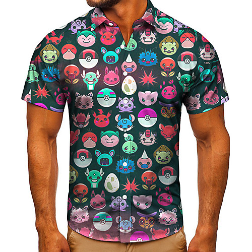 

Men's Shirt 3D Print Cartoon Graphic Prints Button-Down Short Sleeve Street Tops Casual Fashion Classic Breathable Rainbow