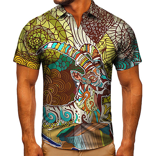 

Men's Shirt 3D Print Graphic Prints Antelope Button-Down Short Sleeve Street Tops Casual Fashion Classic Breathable Rainbow