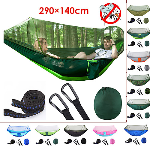 

Camping Hammock with Pop Up Mosquito Net Double Hammock Outdoor Portable Breathable Anti-Mosquito Parachute Nylon with Carabiners and Tree Straps for 2 person Camping / Hiking Fishing Beach Jacinth