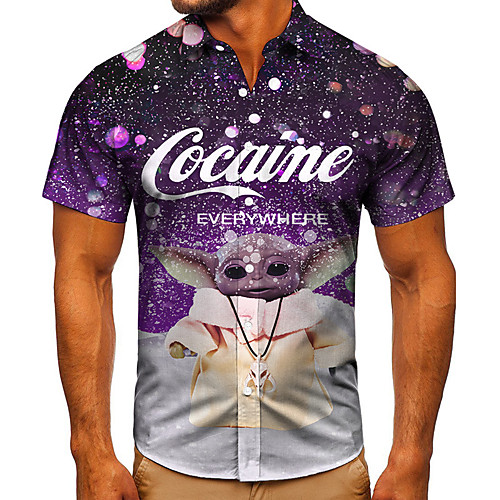 

Men's Shirt 3D Print Graphic Prints Letter Button-Down Short Sleeve Street Tops Casual Fashion Classic Breathable Purple