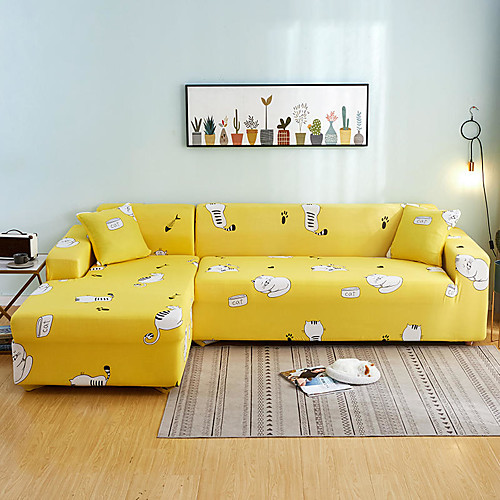 

Print Dustproof Stretch Slipcovers Stretch Sofa Cover Super Soft Fabric Couch Cover Fit For 1 to 4 Cushion Couch And L Shape Sofa (You will Get 1 Throw Pillow Case as free Gift)
