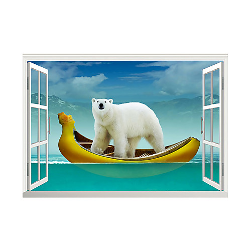 

3D False Window Polar Bear Banana boat Home Children's Room Background Decoration Can Be Removed Stickers