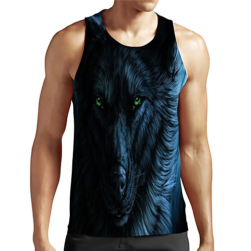 

Men's Unisex Tank Top Undershirt 3D Print Graphic Prints Wolf Plus Size Print Sleeveless Casual Tops Basic Designer Big and Tall Blue
