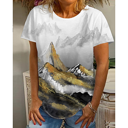 

Women's 3D Printed T shirt Scenery 3D Print Round Neck Tops Basic Basic Top White