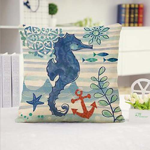 

Blue Sea Horse Double Side Cushion Cover 1PC Soft Decorative Square Pillowcase for Sofa bedroom Car Chair Superior Quality Outdoor Cushion Patio Throw Pillow Covers for Garden Farmhouse Bench Couch