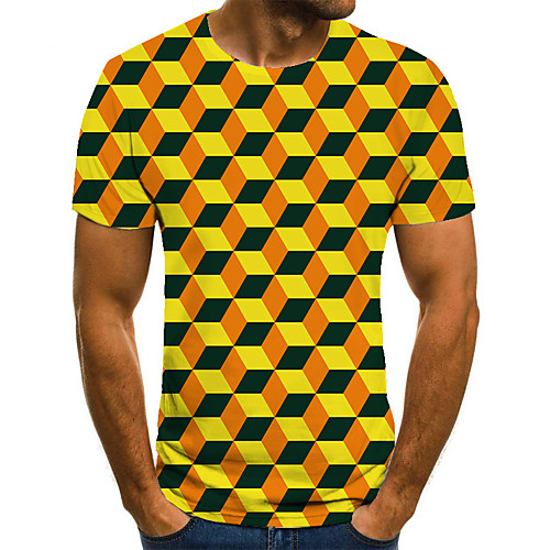 

Men's Unisex Tee T shirt 3D Print Optical Illusion Graphic Prints Plus Size Print Short Sleeve Casual Tops Basic Fashion Designer Big and Tall Yellow