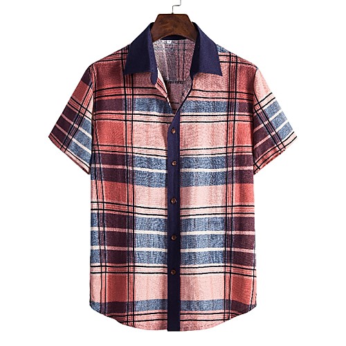 

Men's Shirt Other Prints Lattice Short Sleeve Daily Tops Casual Light Pink