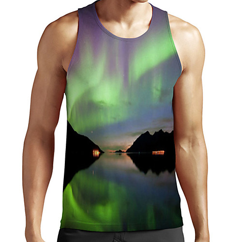 

Men's Unisex Tank Top Undershirt 3D Print Scenery Graphic Prints Plus Size Print Sleeveless Casual Tops Basic Fashion Designer Breathable Green