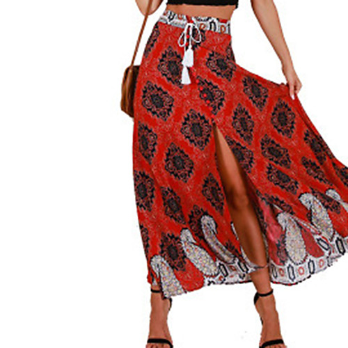 

Women's Date Vacation Basic Streetwear Skirts Graphic Split Drawstring Print Red