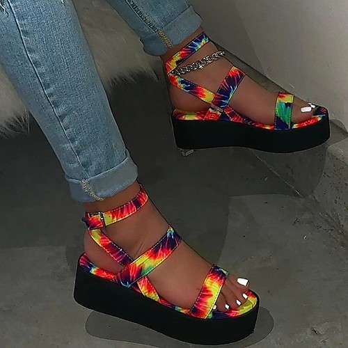 

Women's Sandals Platform Sandals Round Toe PU Solid Colored Red Blue Green
