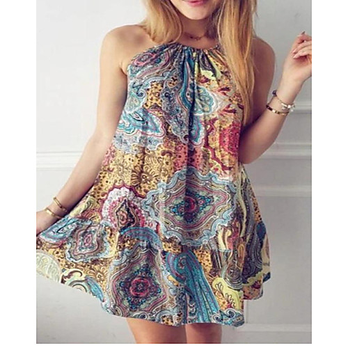 

2021 aliexpress amazon wish summer new bohemian print halterneck dress