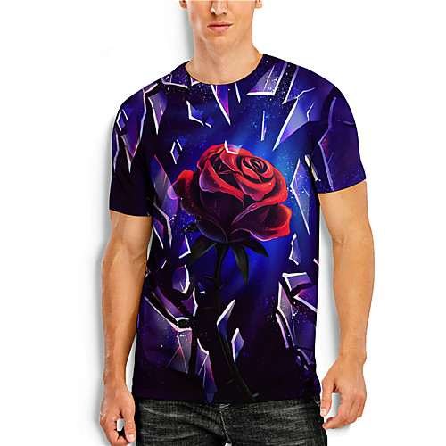 

Men's Tee T shirt 3D Print Graphic Prints Rose Print Short Sleeve Daily Tops Casual Designer Big and Tall Blue