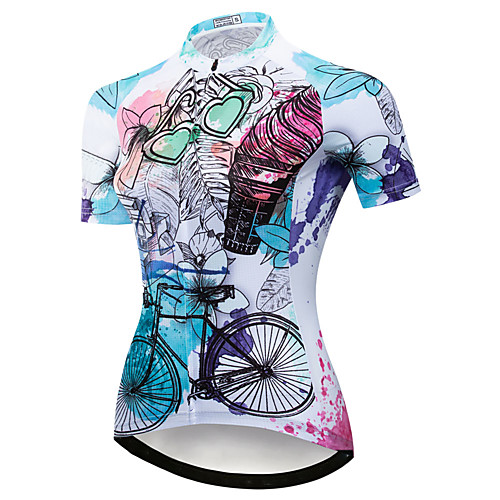

21Grams Women's Short Sleeve Cycling Jersey Summer Spandex Polyester White Graffiti Bike Jersey Top Mountain Bike MTB Road Bike Cycling Quick Dry Moisture Wicking Breathable Sports Clothing Apparel