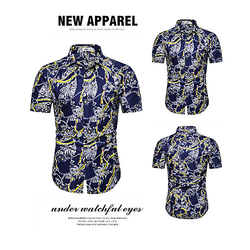 

Men's Shirt Other Prints Floral Short Sleeve Casual Tops Casual Blue
