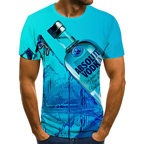 

Men's Unisex Tee T shirt 3D Print Graphic Prints Wine bottle Plus Size Print Short Sleeve Casual Tops Basic Fashion Designer Big and Tall Blue