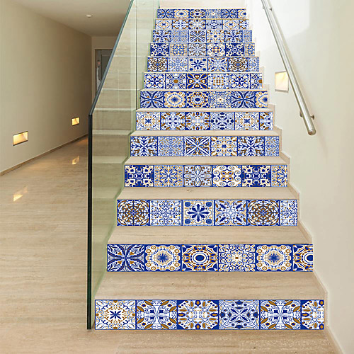 

Creative 3d Staircase Diy Sticker Classic Blue Tile Home Decoration Sticker Waterproof 3d Stereo Wall Sticker 13 Piece Set