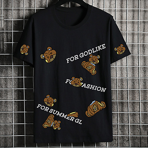 

Men's Unisex Tee T shirt Hot Stamping Graphic Prints Toy Bear Letter Plus Size Print Short Sleeve Casual Tops Cotton Basic Cartoon Designer Big and Tall White Black Khaki